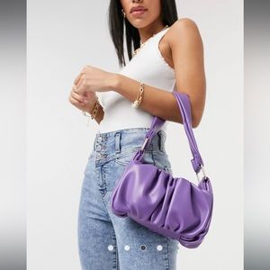 ASOS DESIGN ruched 70s shoulder bag with hardware strap in violet